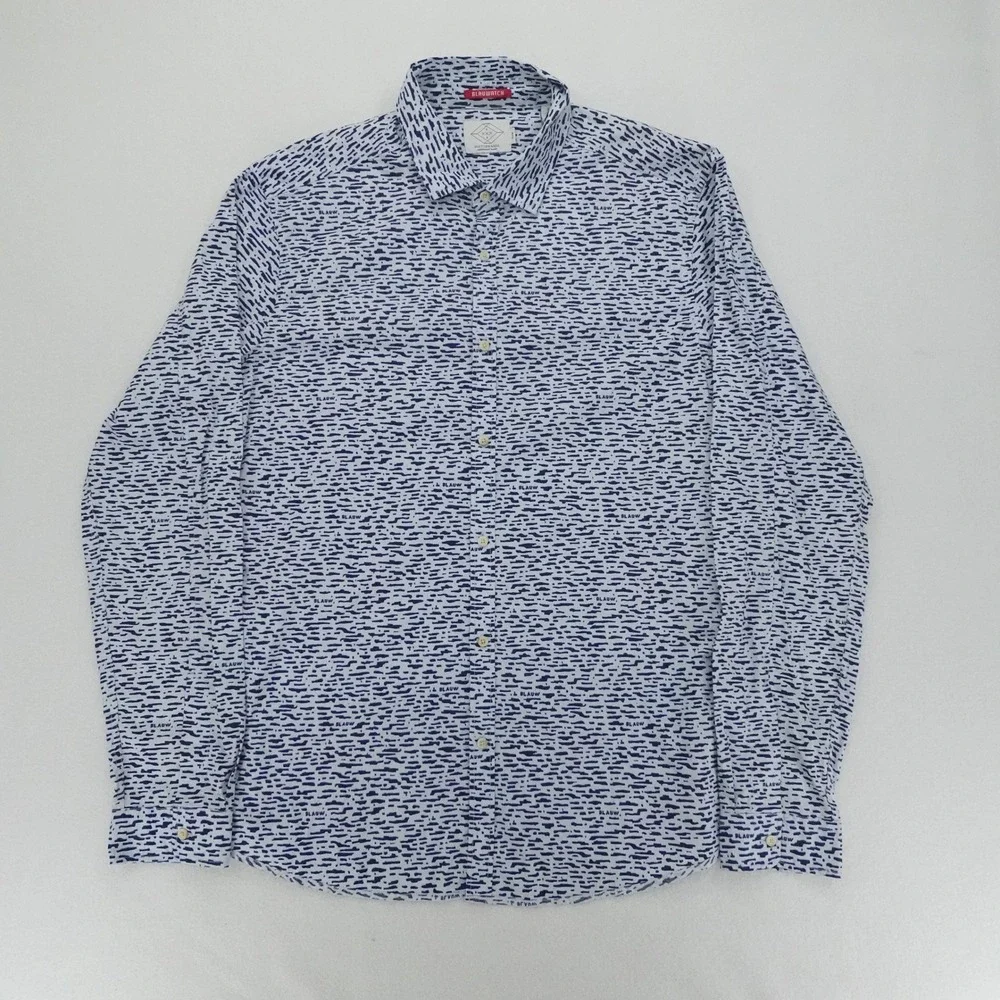 Scotch & Soda Shirt Mens XL White Blue Slim Fit Abstract Print Button Down